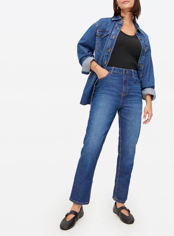 Dark Washed Relaxed Straight Leg Denim Jeans  8R